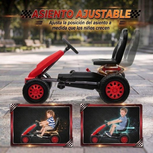 Kart a pedais Aiyaplay Vermelho Assento Ajustavel +3 Anos