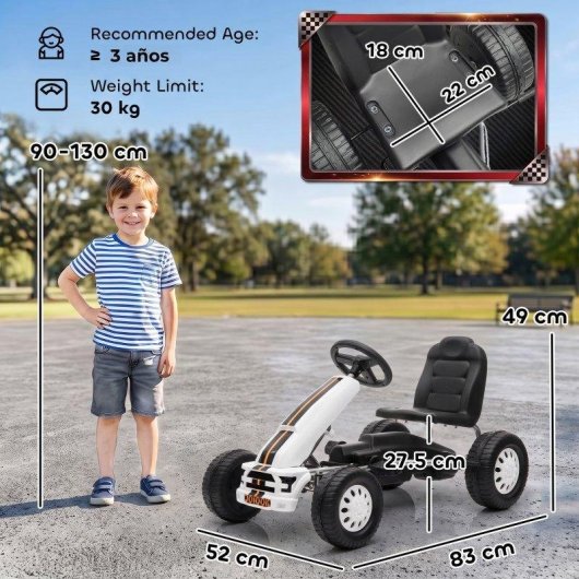 Kart a pedais Aiyaplay Assento ajustavel Branco