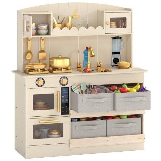 Cocina de Juguete Aiyaplay Madera con Luces y Sonidos 12 Accesorios Blanco Crema