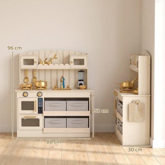 Cocina de Juguete Aiyaplay Madera con Luces y Sonidos 12 Accesorios Blanco Crema
