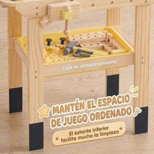 Banco de Herramientas Infantil Aiyaplay Madera Pino 28 Accesorios 3-8 Años