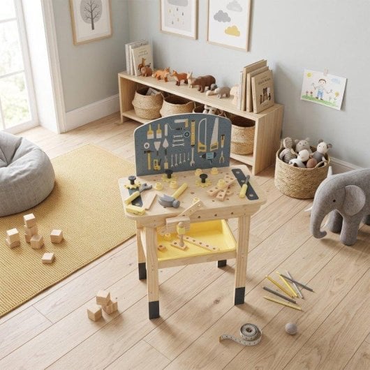 Banco de Herramientas Infantil Aiyaplay Madera Pino 28 Accesorios 3-8 Años