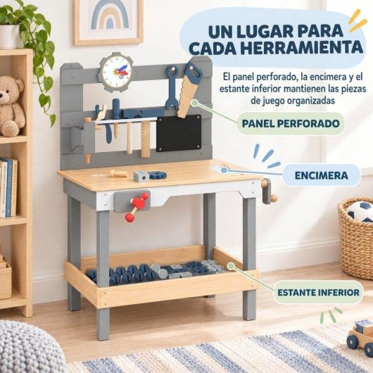 Bancada de ferramentas Aiyaplay com quadro e 15 acessórios