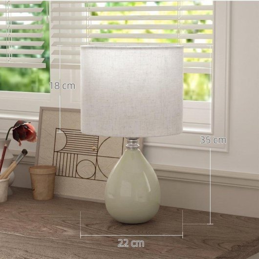 Lámpara de Mesa Homcom Base Cerámica Pantalla Lino Blanco Crema 35 cm E27