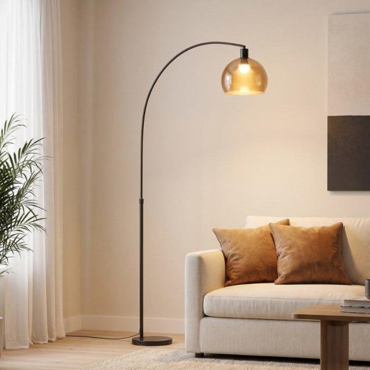 Candeeiro de Pé Homcom B31-537V91GY Base Mármore Preto Cinza Fumado 180 cm