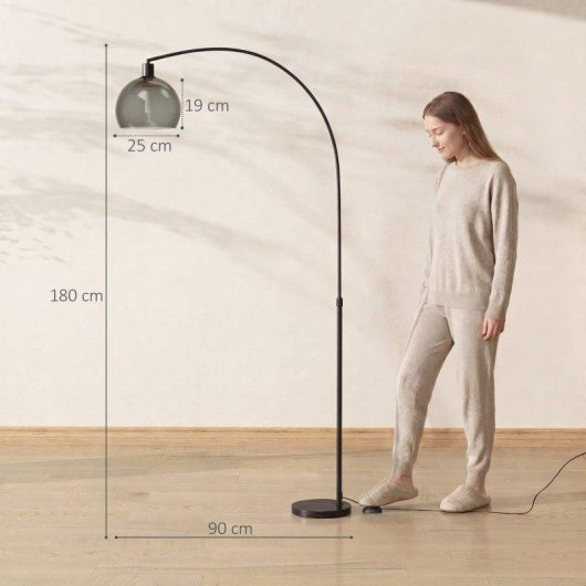 Candeeiro de Pé Homcom B31-537V91GY Base Mármore Preto Cinza Fumado 180 cm
