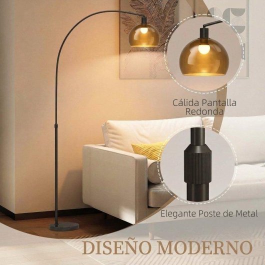 Candeeiro de Pé Homcom B31-537V91GY Base Mármore Preto Cinza Fumado 180 cm