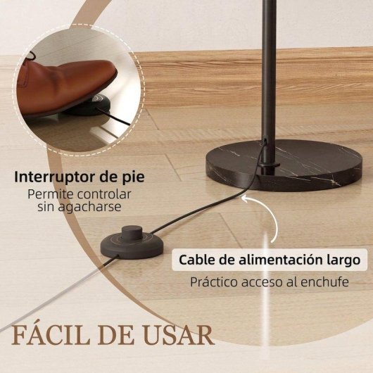 Candeeiro de Pé Homcom B31-537V91GY Base Mármore Preto Cinza Fumado 180 cm