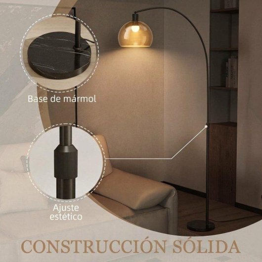 Candeeiro de Pé Homcom B31-537V91GY Base Mármore Preto Cinza Fumado 180 cm