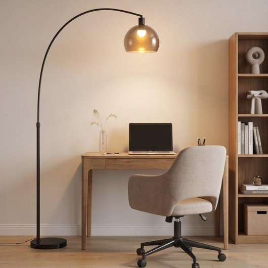 Candeeiro de Pé Homcom B31-537V91GY Base Mármore Preto Cinza Fumado 180 cm