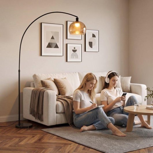 Candeeiro de Pé Homcom B31-537V91GY Base Mármore Preto Cinza Fumado 180 cm