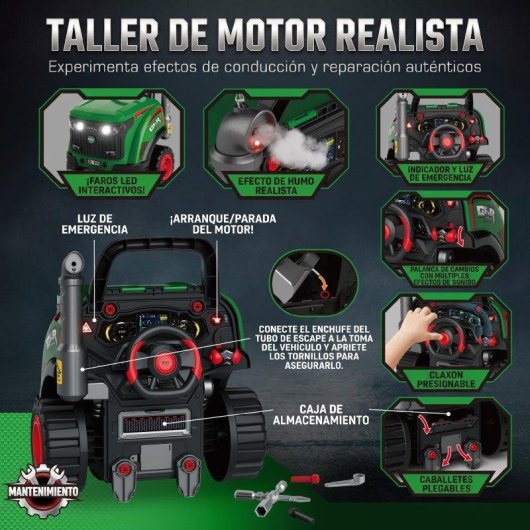 Taller Mecánico AIYAPLAY Camión Vapor Luces Sonidos 60 Piezas 3-6 Años Verde