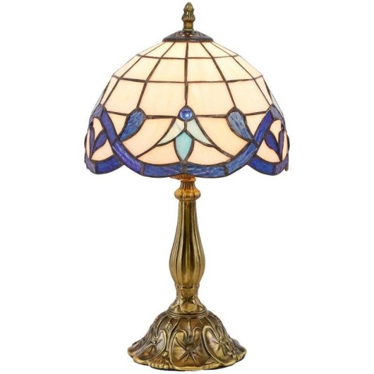 Candeeiro de Mesa Homcom Tiffany Vidro Azul Artesanal E27 25x45 cm
