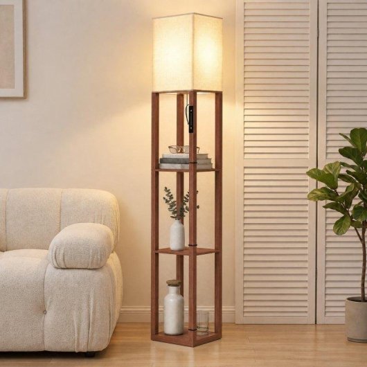 Lámpara de Pie Homcom LED Regulable 159 cm 3 Estantes Marrón