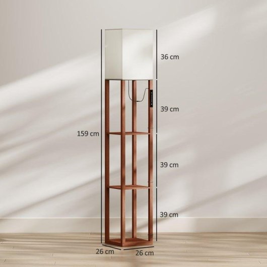 Lámpara de Pie Homcom LED Regulable 159 cm 3 Estantes Marrón