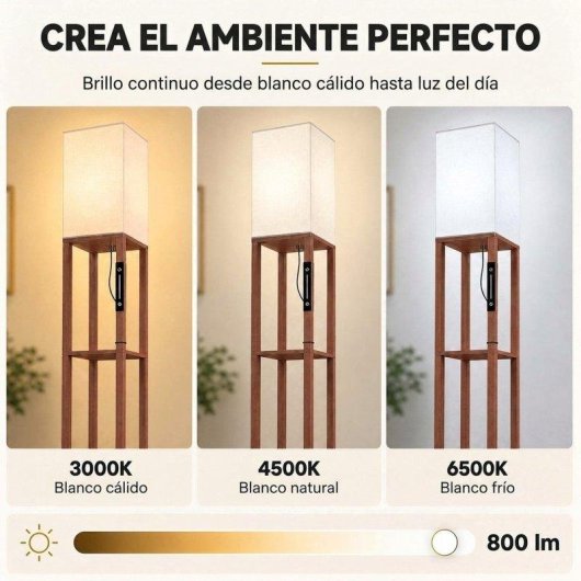 Lámpara de Pie Homcom LED Regulable 159 cm 3 Estantes Marrón