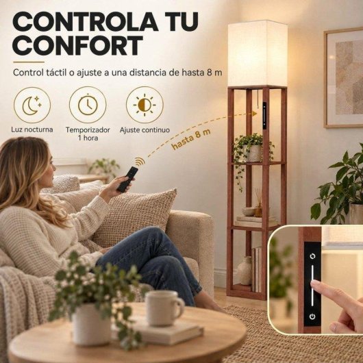 Lámpara de Pie Homcom LED Regulable 159 cm 3 Estantes Marrón