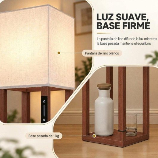 Lámpara de Pie Homcom LED Regulable 159 cm 3 Estantes Marrón