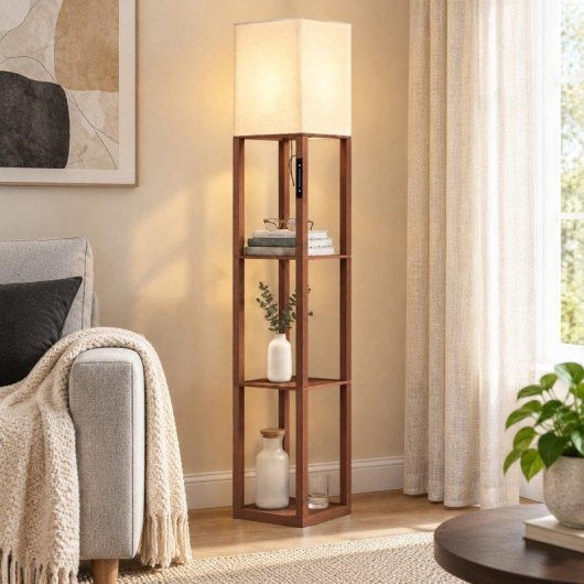 Lámpara de Pie Homcom LED Regulable 159 cm 3 Estantes Marrón