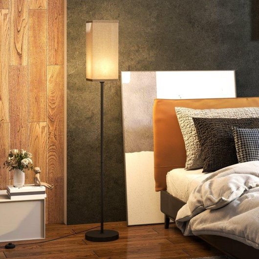 Lámpara de Pie Homcom Pantalla Efecto Lino E27 40 W Negro