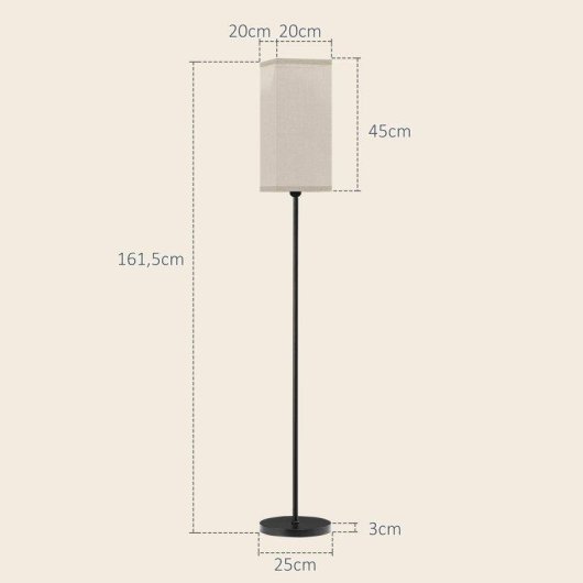 Lámpara de Pie Homcom Pantalla Efecto Lino E27 40 W Negro