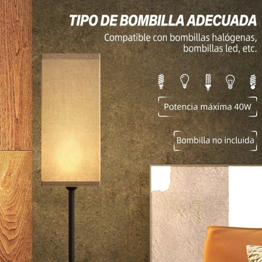 Lámpara de Pie Homcom Pantalla Efecto Lino E27 40 W Negro