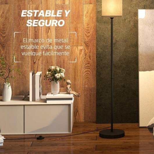 Lámpara de Pie Homcom Pantalla Efecto Lino E27 40 W Negro
