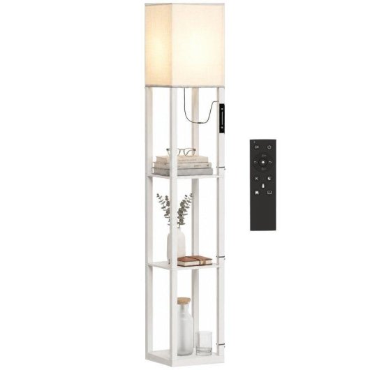 Lámpara de Pie Homcom LED Regulable con 3 Estantes Blanca
