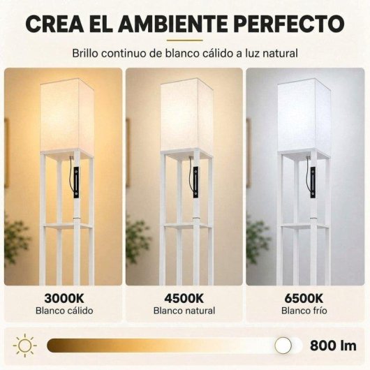 Lámpara de Pie Homcom LED Regulable con 3 Estantes Blanca