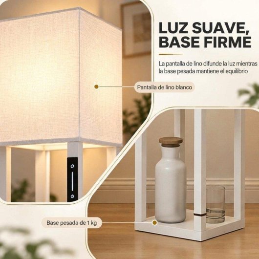 Lámpara de Pie Homcom LED Regulable con 3 Estantes Blanca