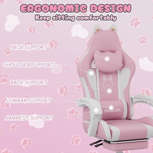 Cadeira Gaming Naspaluro Orelhas de Gato Ergonomica Rosa