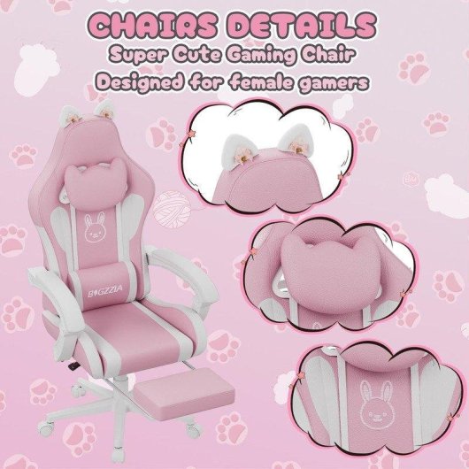 Cadeira Gaming Naspaluro Orelhas de Gato Ergonomica Rosa