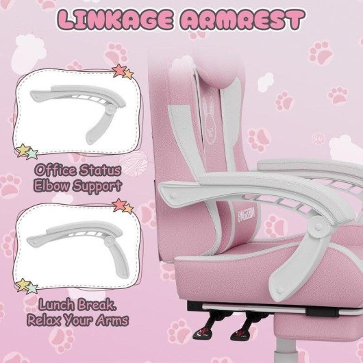 Cadeira Gaming Naspaluro Orelhas de Gato Ergonomica Rosa