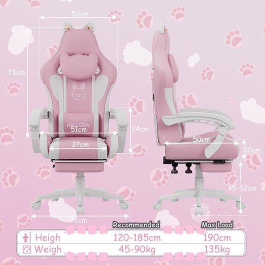 Cadeira Gaming Naspaluro Orelhas de Gato Ergonomica Rosa