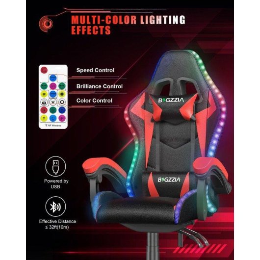 Chaise gaming Naspaluro LED RGB avec soutien lombaire