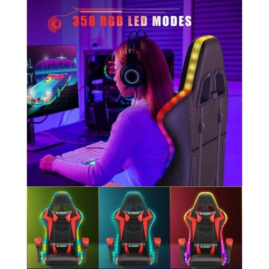 Chaise gaming Naspaluro LED RGB avec soutien lombaire