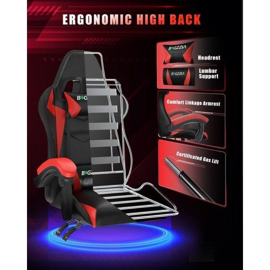 Chaise gaming Naspaluro LED RGB avec soutien lombaire