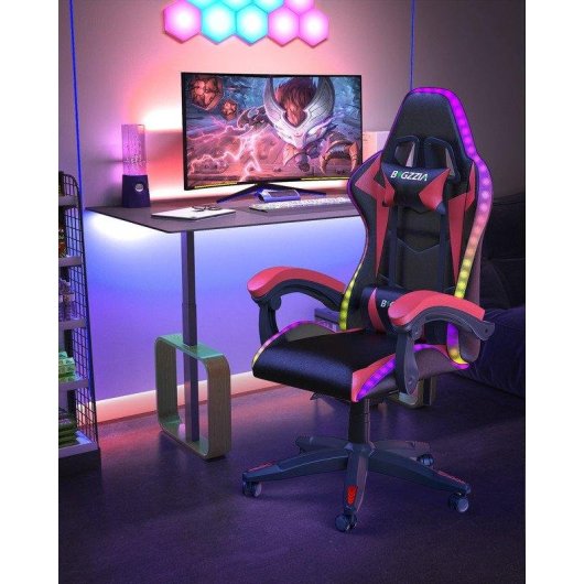 Chaise gaming Naspaluro LED RGB avec soutien lombaire