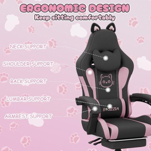Chaise Gaming Oreilles Chat Naspaluro 90-135deg Noir