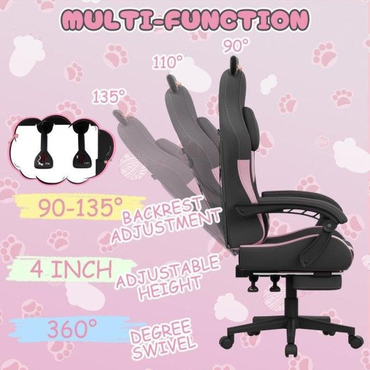Chaise Gaming Oreilles Chat Naspaluro 90-135deg Noir