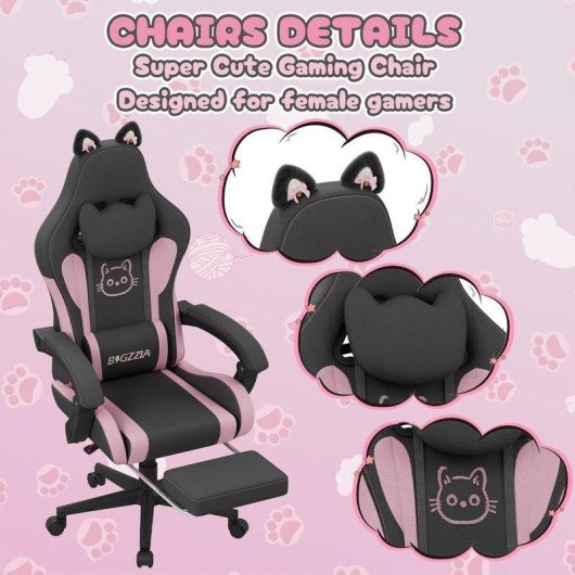 Chaise Gaming Oreilles Chat Naspaluro 90-135deg Noir