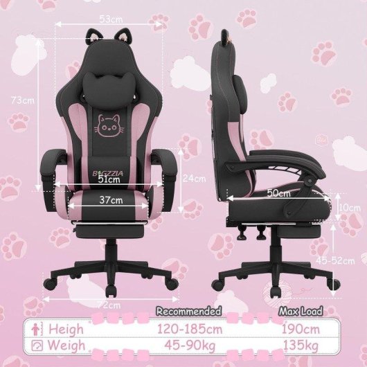 Chaise Gaming Oreilles Chat Naspaluro 90-135deg Noir