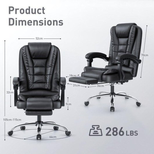 Kantoorstoel met voetensteun Naspaluro ergonomisch