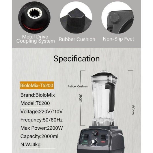Mixeur BioloMix T5200 2200W Capacite 2L