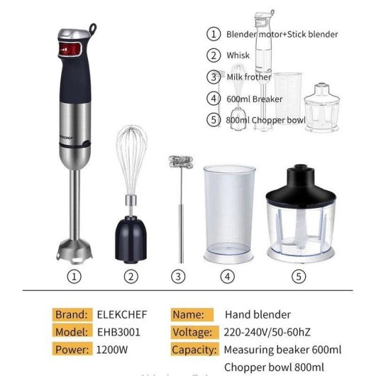 Batedeira de Mão BioloMix 5 em 1 Inox Multifuncional Velocidade Variável
