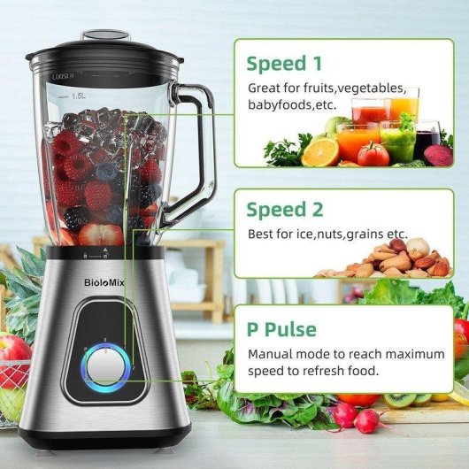 Blender BioloMix SF701 1300 W, verre 1,5 L, bouteille 600 ml