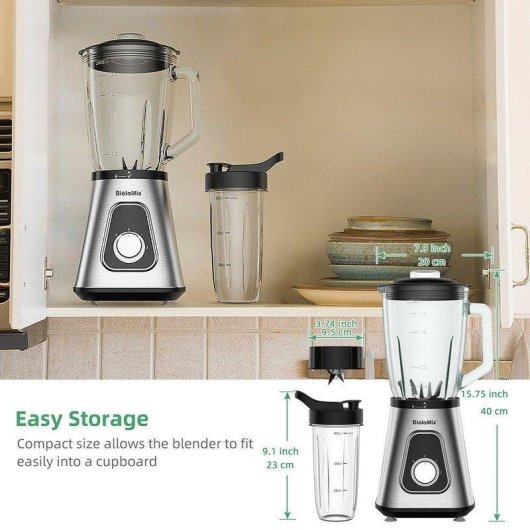 Blender BioloMix SF701 1300 W, verre 1,5 L, bouteille 600 ml