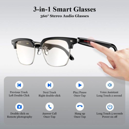 Blackview BVE13 Lunettes intelligentes Bluetooth, haut-parleurs, UV400 noires