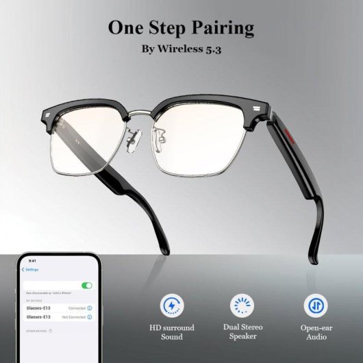 Blackview BVE13 Lunettes intelligentes Bluetooth, haut-parleurs, UV400 noires