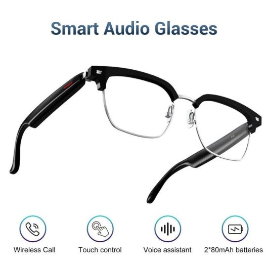 Blackview BVE13 Lunettes intelligentes Bluetooth, haut-parleurs, UV400 noires